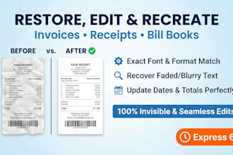 professionally restore, recreate and changes invoice, receipt, bill book