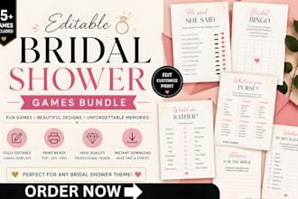 design editable canva bridal shower games bundle for etsy shop
