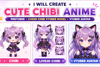 draw cute chibi anime pngtuber, live2d chibi vtuber model and vtuber avatar