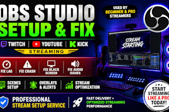 setup and fix obs studio for all streaming platform with animated overlays