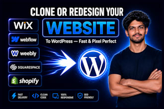 convert wix to wordpress, webflow to wordpress, clone website with elementor pro