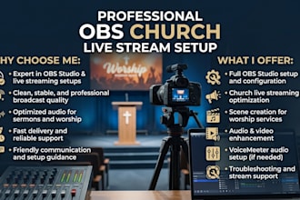 set up obs studio for church live streaming, worship services and recordings