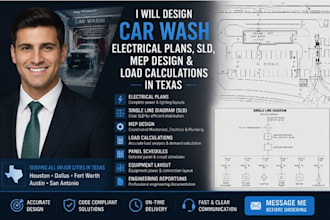 design car wash electrical plans, sld, mep drawing load calculations in texas