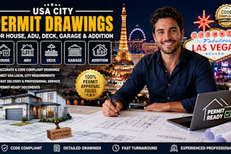 create USA city permit drawings for house, adu, deck, garage and addition