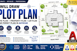 draw plot plan, site plan, property plan, lot plan and permits plan in autocad