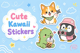 design kawaii cute stickers and doodles illustration