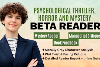 beta read your horror, mystery, thriller, or psychological fiction novel
