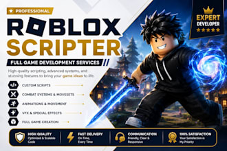 create roblox scripter for combat systems, animations, and full game development