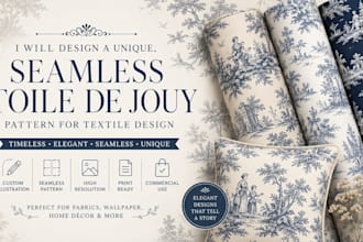 design a unique, seamless toile de jouy pattern for a seamless textile design