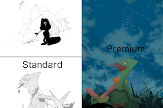 create pokemon fanart and detailed scenic illustrations