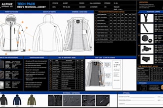 do your complex tech pack for manufacturer and garment flat sketches