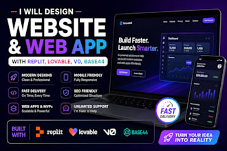 design website, web app with replit, lovable, v0, base44