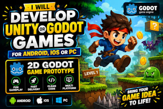 develop unity or godot games for android, ios or pc 2d godot game prototype