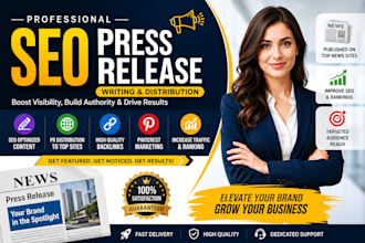 write SEO press release, PR distribution, backlinks, pinterest promo, marketing