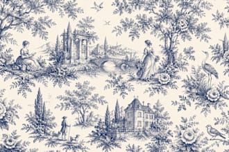 create seamless toile de jouy fabric and textile patterns for fashion and decor