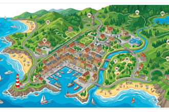 design a custom illustrated tourist or resort map in adobe illustrator