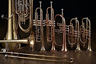record brass trumpet trombone french horn tuba and music sheet transcription