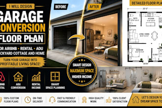 design garage conversion floor plan for airbnb rental adu backyard cottage homes