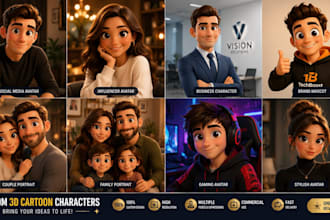 design a custom 3d pixar style cartoon character or ai avatar