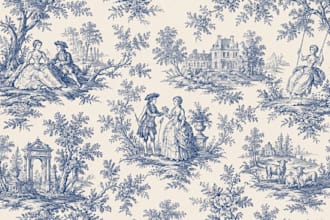 design vintage toile de jouy pattern for textile fabric and home decor