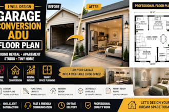 design garage conversion adu floor plan for airbnb rental apartment studio tiny