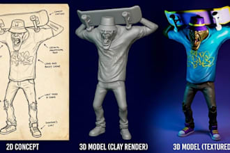 convert 2d to 3d toy figures, figurine 3d character from picture to 3d printing
