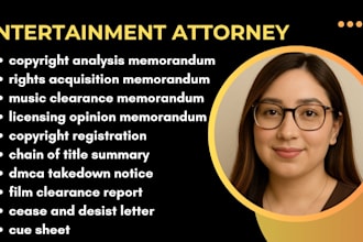 help with copyright issues, film clearances, music as entertainment lawyer in US