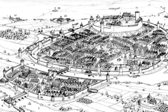 custom vector map illustration site map fantasy game map isometric city map