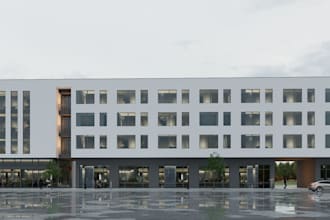 showcase 3d mixed use property,apartment exterior render,retail building complex