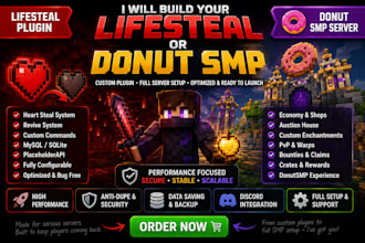 develop a professional lifesteal smp or donutsmp minecraft server