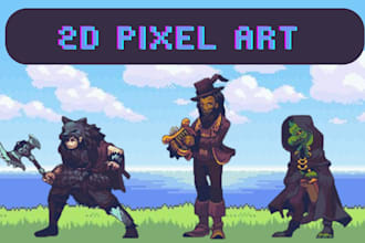 design pixel art character assets and animated sprite sheets