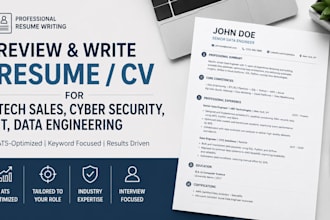 review and write resume CV for tech sales, cyber security, IT, data engineering