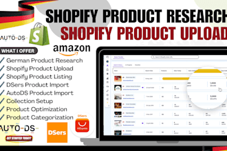 do german shopify product research product upload and shopify product listing