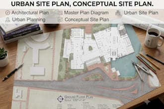 render architectural master plan diagram, urban site plan, conceptual site plan