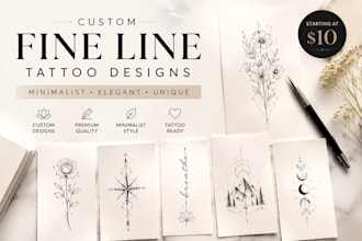 design minimalist fine line tattoo, custom tattoo sketch and elegant line art