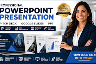 design powerpoint presentation, pitch deck and google slides with animation