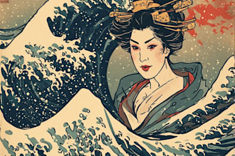 make japanese calligraphy and illustrations for logo, poster