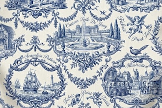 design custom toile de jouy, illustration, seamless pattern fabric print textile