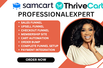 build thrivecart and samcart sales funnels, upsells, order checkout funnel setup