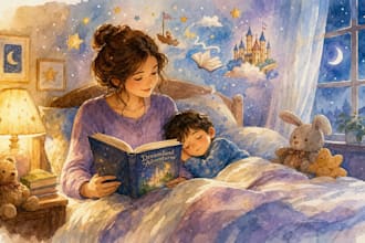 create magical bedtime children storybook illustration and kids picture book art