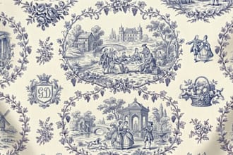 do traditional, customized toile de jouy textile pattern fabric print home decor