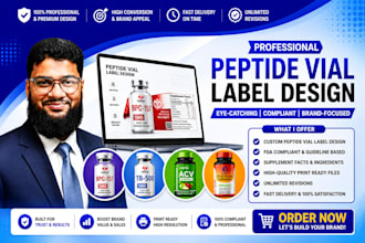 do peptide vial label design, cbd label supplement label or product label design