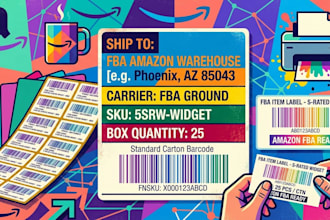 design custom amazon fba carton labels, fnsku, and product item labels