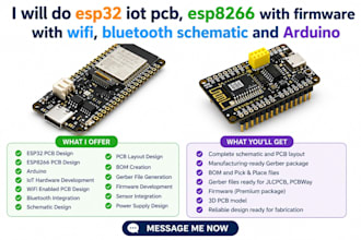 do esp32 iot pcb, esp8266 with firmware wifi, bluetooth schematic and arduino