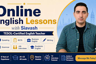 teach you english speaking, ielts, business english, and writing