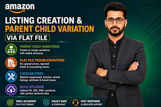 do amazon listing creation and parent child variation via flat file