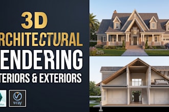 render photorealistic 3d architectural interior and exterior views