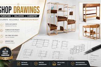 draft furniture, joinery millwork and cabinetry shop drawings for fabrication