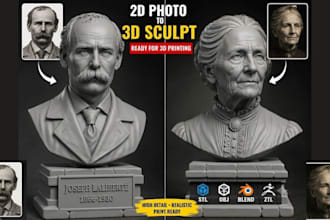 sculpt realistic 2d photo to 3d bust model 3d head modeling 3mf obj stl printing