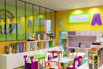 redesign 3d nursery kids room,classroom interior, wall mural mockup,kid playroom